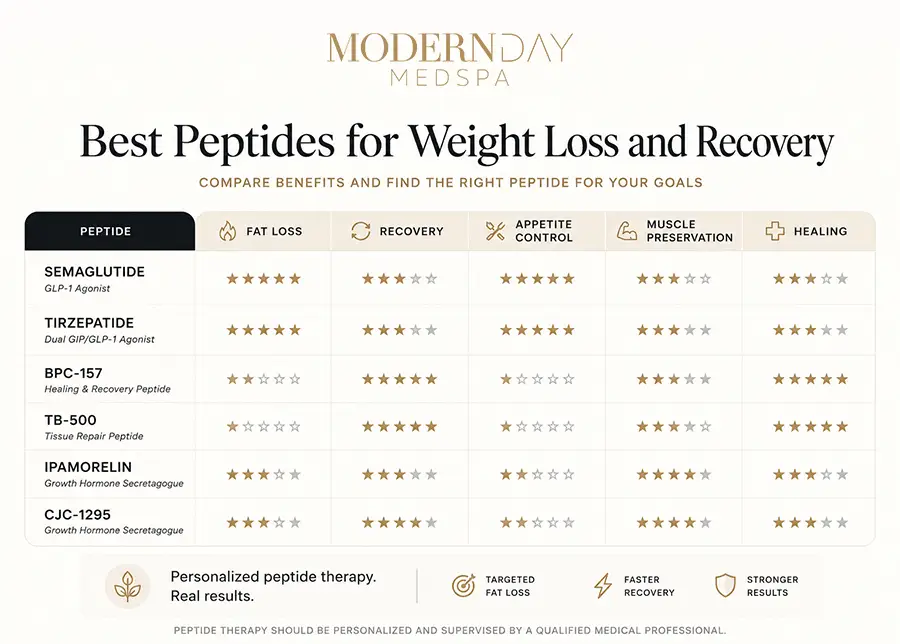 Best peptides for weight loss and recovery comparison chart