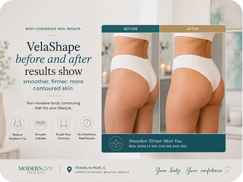VelaShape before and after body contouring Modern Day Med Spa Franklin Park IL