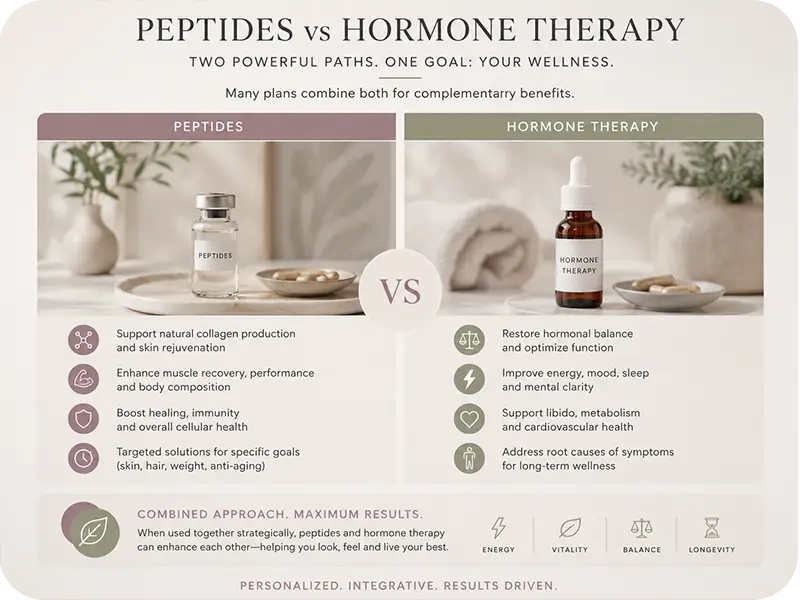peptides vs hormone therapy combined wellness plan Modern Day Med Spa Franklin Park IL