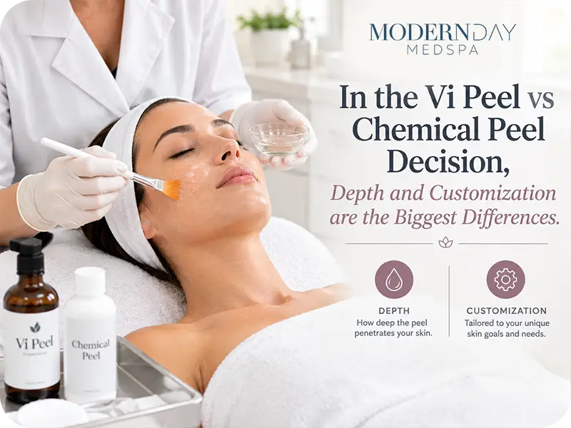 In the Vi Peel vs chemical peel decision, depth and customization are the biggest differences