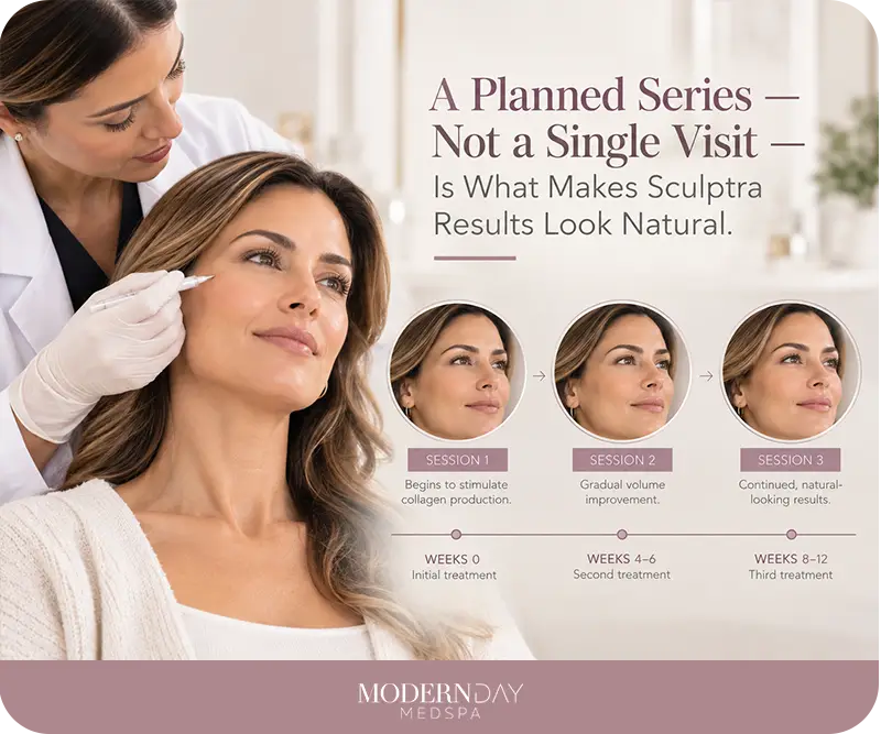 how many Sculptra sessions series spacing Modern Day Med Spa Franklin Park